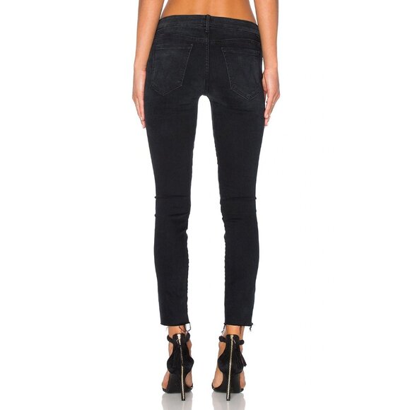 MOTHER The Looker Ankle Fray Blackbird Cropped Mid Rise Skinny Jeans, Size 27 - Picture 4 of 16